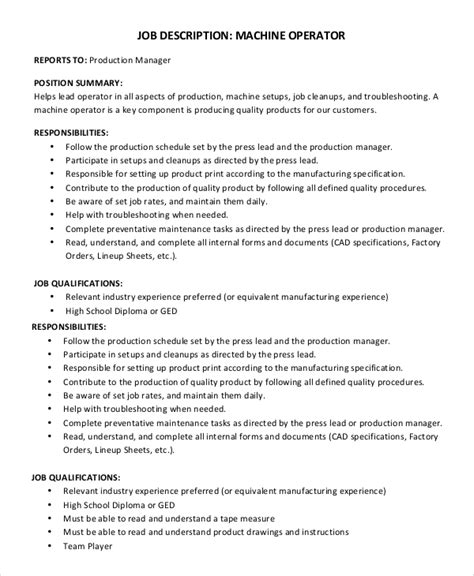 machine operator job description PDF